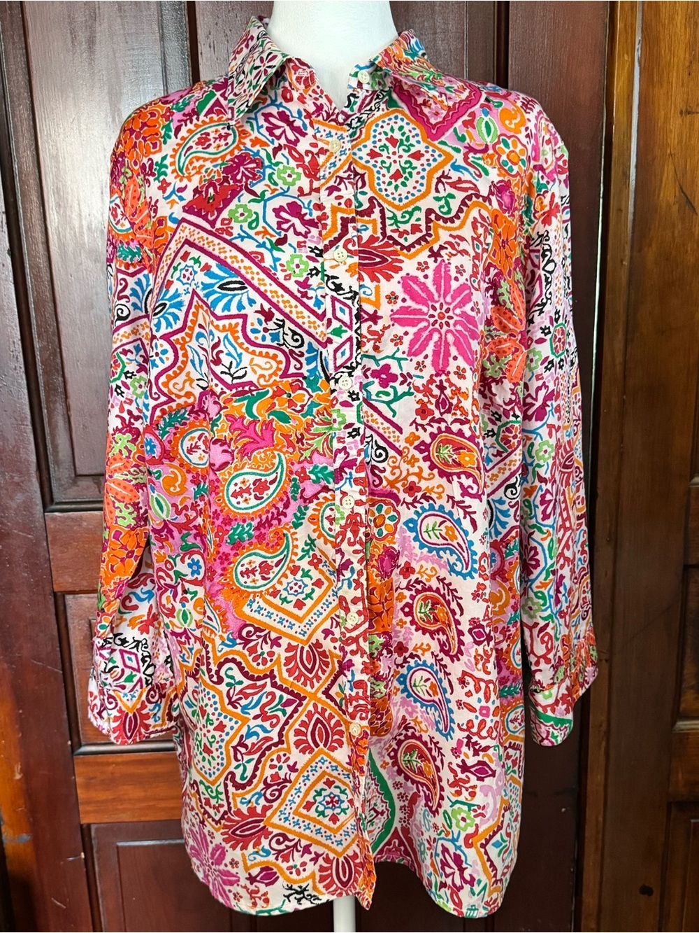 Lauren Ralph Lauren Button Down Green Label Floral Paisley Blouse Top Size 1X
